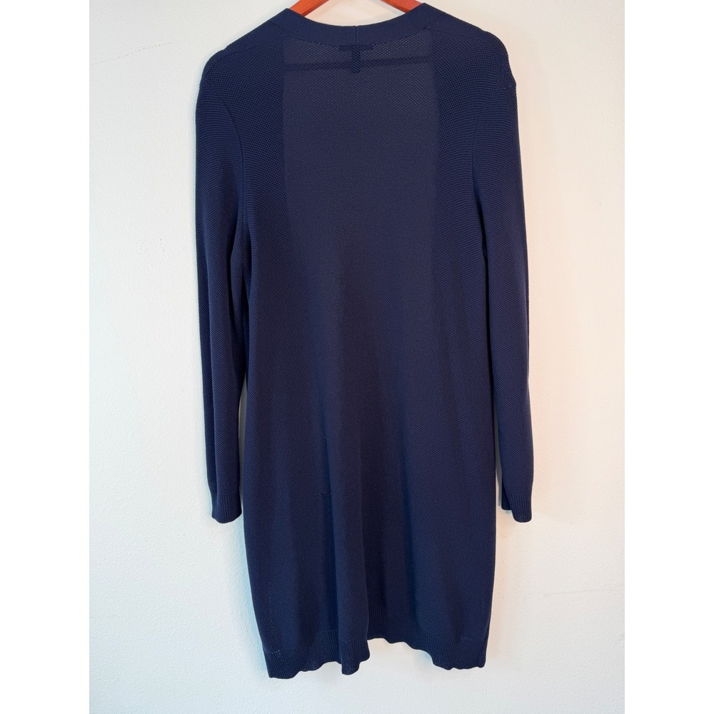 Eileen Fisher Navy Blue Knit Cardigan Open Front‎ Duster Minimalist Career Large - Picture 3 of 10